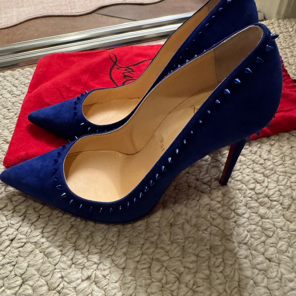 Christian Louboutin Navy Suede Studded Heels